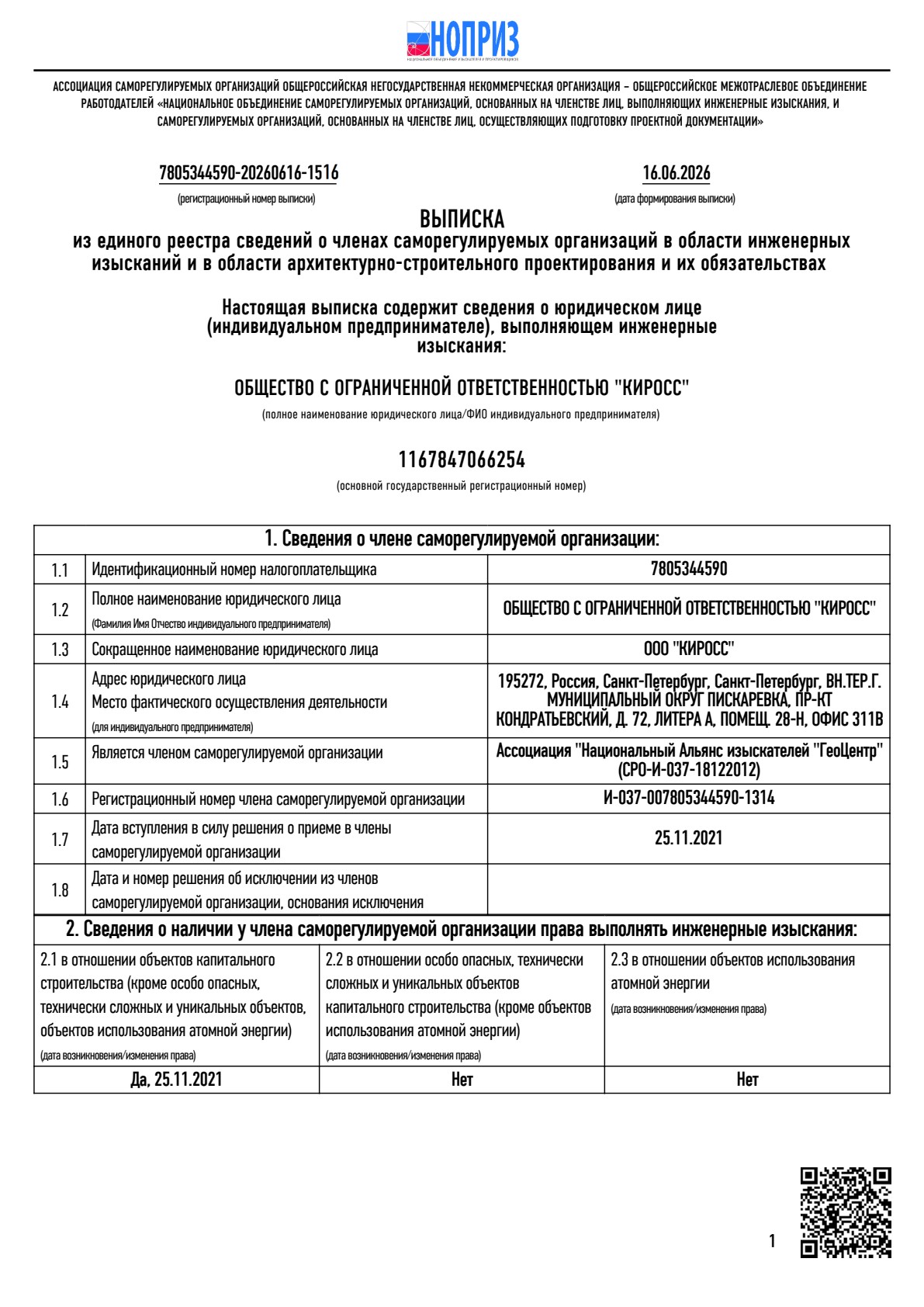 СРО на инженерные изыскания - выписка НОПРИЗ